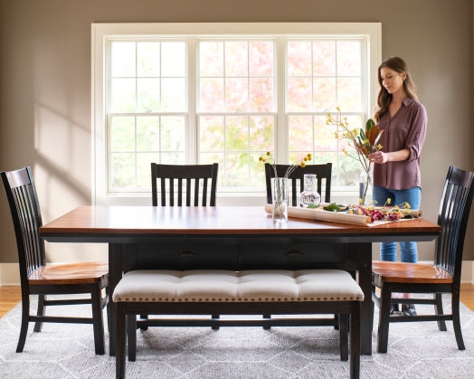 Wood lifestyle double hung windows in dining room