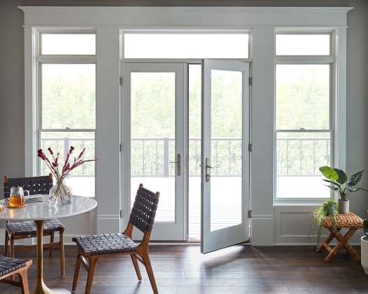 Wood lifestyle patio doors in home