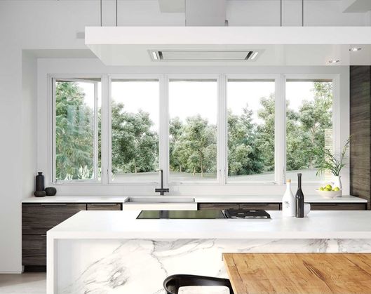 White casement windows in home kitchen