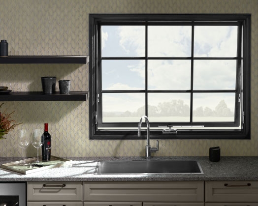 Black wood-traditional awning window in kitchen