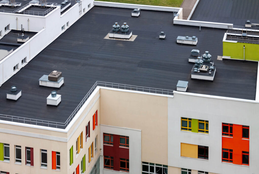 A modern flat roof on a modern commercial property