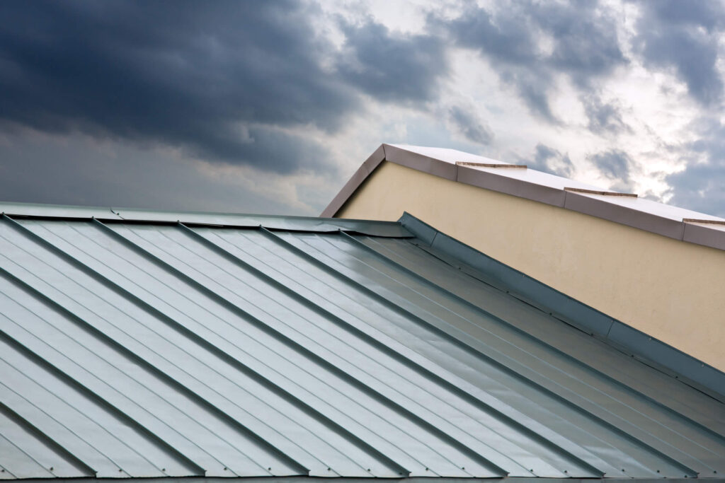 A close up of metal roofing showcased on a new home