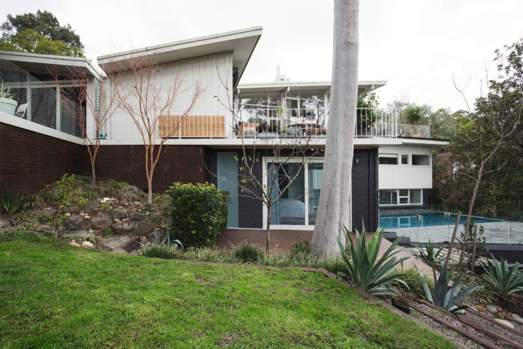 A butterly roof style on a modern home